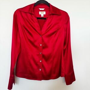 Talbots Red Satin Button Down Shirt